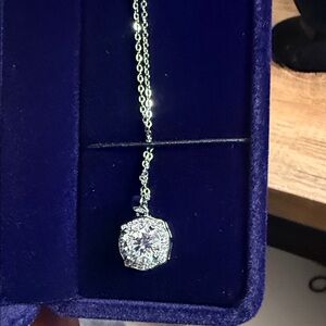Classic Sterling Silver moissanite Pendant Necklace with Clear Stone
